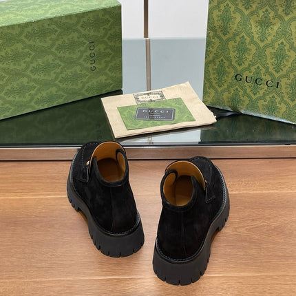 GG WOMEN'S HORSEBIT ANKLE BOOTS 4.5CM IN BLACK SUEDE