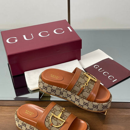 HIGH 5.5 CM WEDGE SANDALS IN BURNT BROWN MIX BEIGE CALFSKIN AND FABRIC