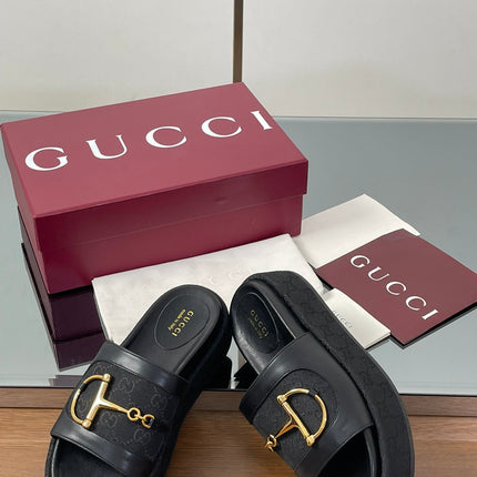 HIGH 5.5 CM WEDGE SANDALS IN BLACK CALFSKIN AND FABRIC