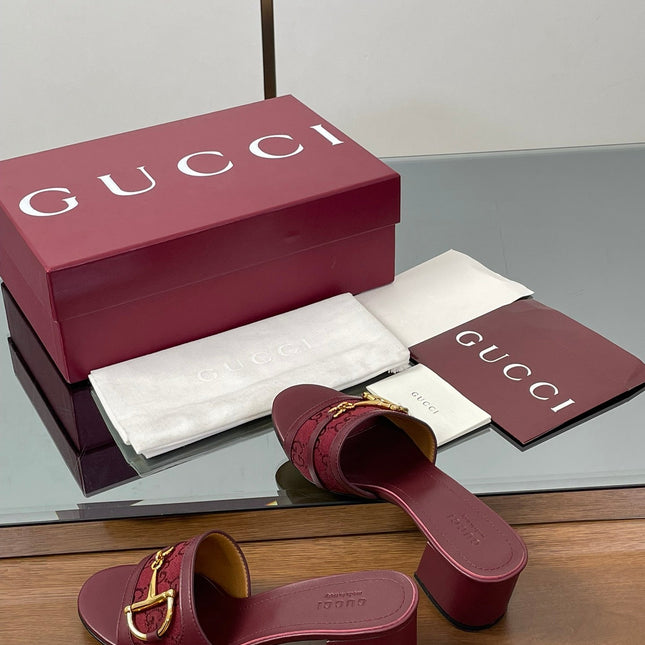 HIGH HEEL MULE 5.5 CM IN DARK RED CALFSKIN MIX FABRIC AND GOLD HARDWARE