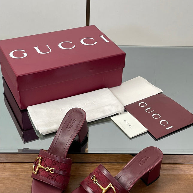 HIGH HEEL MULE 5.5 CM IN DARK RED CALFSKIN MIX FABRIC AND GOLD HARDWARE