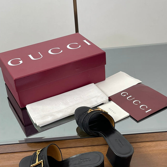 HIGH HEEL MULE 5.5 CM IN BLACK CALFSKIN MIX FABRIC AND GOLD HARDWARE