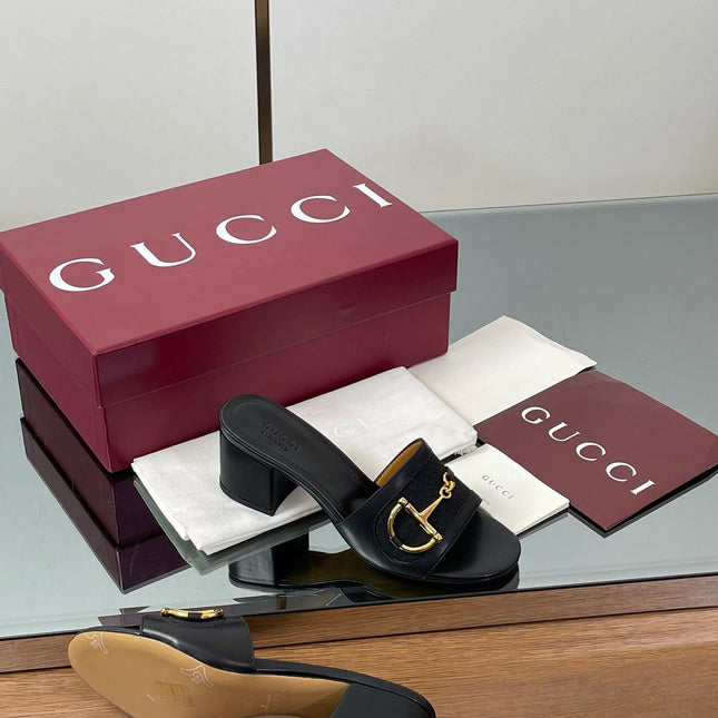 HIGH HEEL MULE 5.5 CM IN BLACK CALFSKIN MIX FABRIC AND GOLD HARDWARE