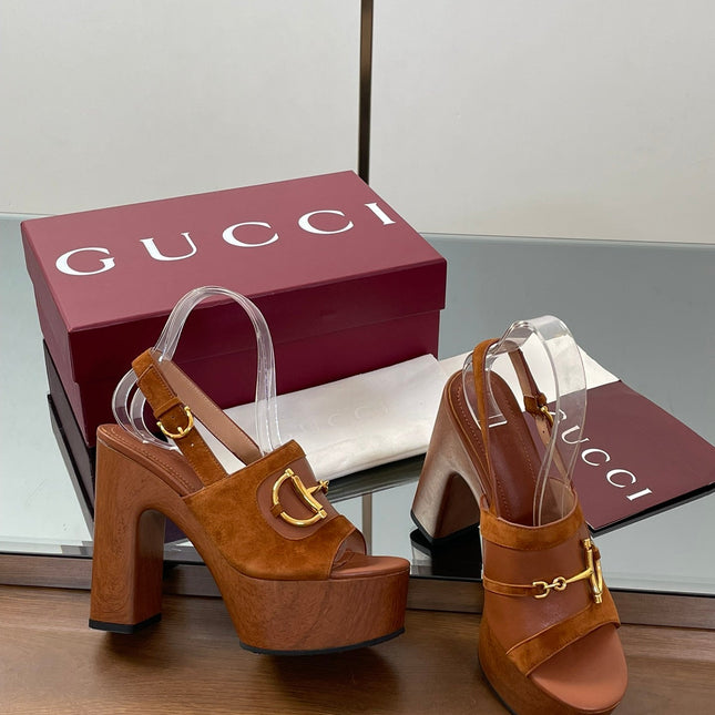 HIGH HEEL SANDALS 13 CM IN BROWN CALFSKIN MIX SUEDE GOLD HARDWARE