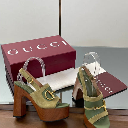 HIGH HEEL SANDALS 13 CM IN MOSS GREEN CALFSKIN MIX SUEDE GOLD HARDWARE