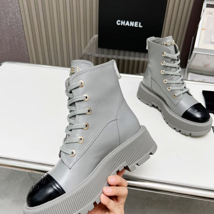 SHORT BOOTS IN SLATE GREY MIX BLACK COWHIDE