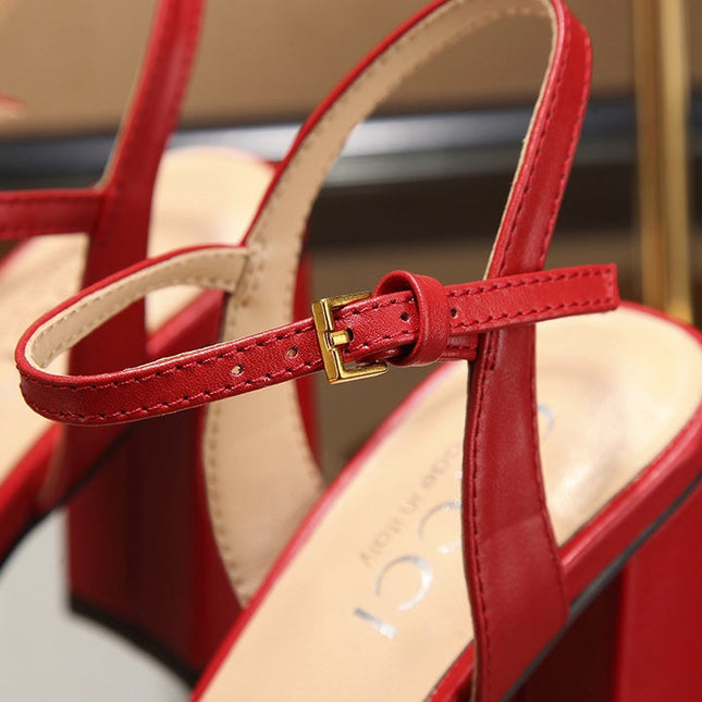 GG HIGH HEELS SANDAL 80 IN RED CALFSKIN MIX FABRIC