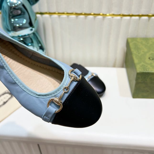 GG BALLET SUPER SLIM BUCKLE BLACK AND SKY LAMBSKIN