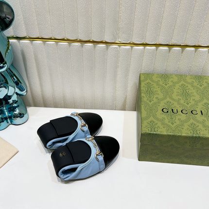 GG BALLET SUPER SLIM BUCKLE BLACK AND SKY LAMBSKIN