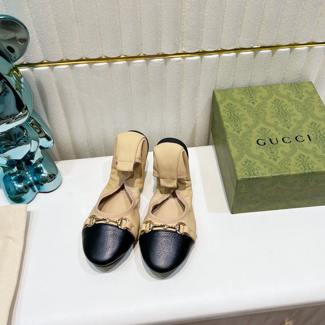 GG BALLET SUPER SLIM BUCKLE BLACK AND CREAM LAMBSKIN