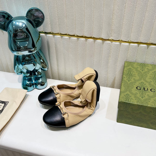 GG BALLET SUPER SLIM BUCKLE BLACK AND CREAM LAMBSKIN