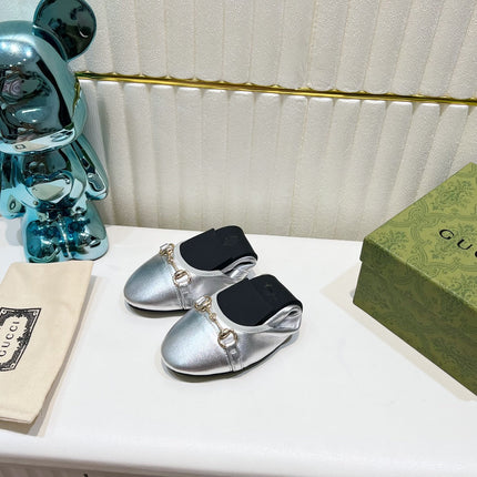 GG BALLET SUPER SLIM BUCKLE SILVER LAMBSKIN