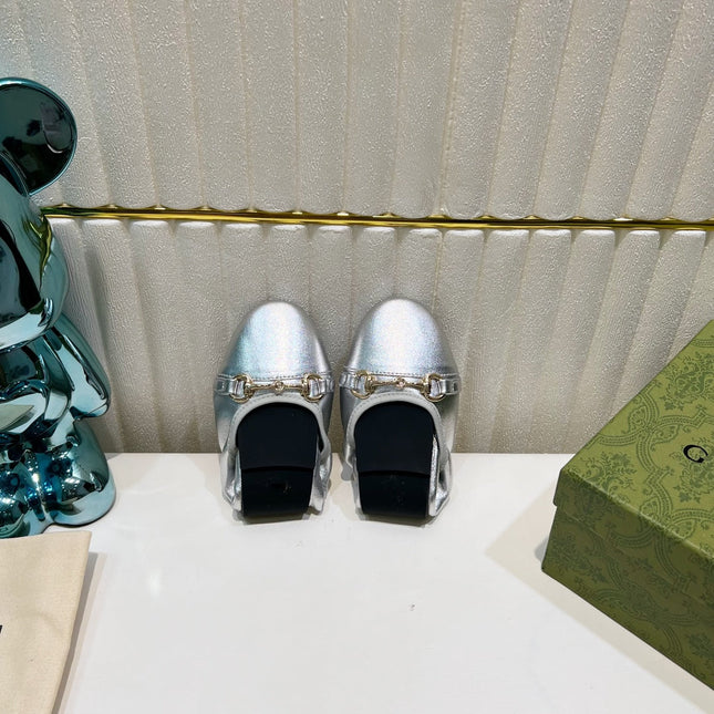 GG BALLET SUPER SLIM BUCKLE SILVER LAMBSKIN