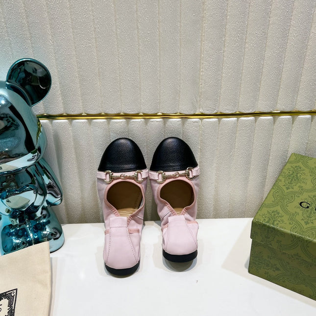 GG BALLET SUPER SLIM BUCKLE PASTEL PINK AND BLACK LAMBSKIN