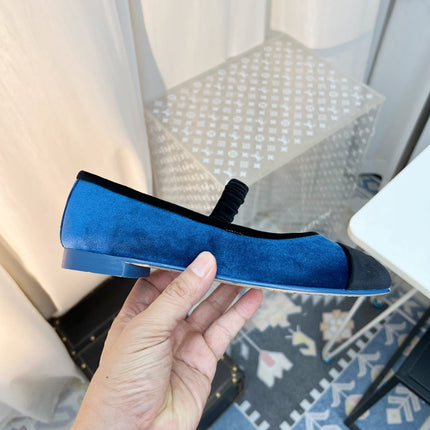 CC MARY JANE FLAT IN COBALT BLUE AND BLACK VELVET