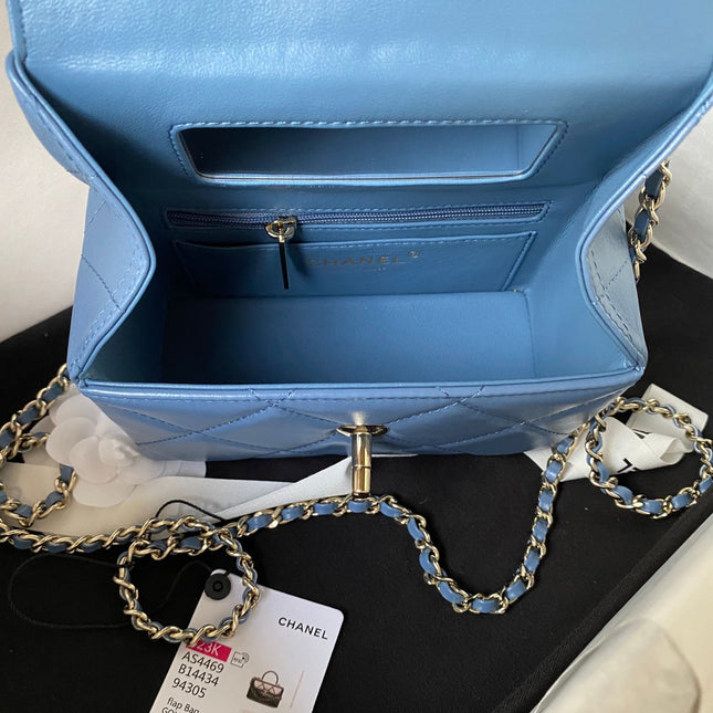 CHANEL 25S FLAP BAG 17 CM IN SLATE BLUE LAMBSKIN