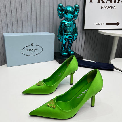 HIGH-HEEL PUMPS IN THYME GREEN SATIN