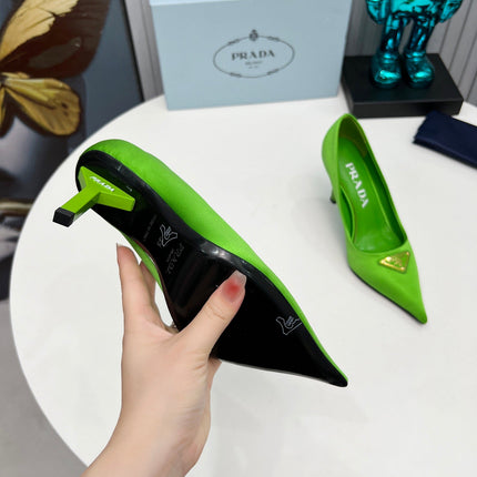 HIGH-HEEL PUMPS IN THYME GREEN SATIN