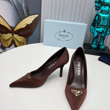 HIGH-HEEL PUMPS IN CHOCOLATE BROWN SATIN