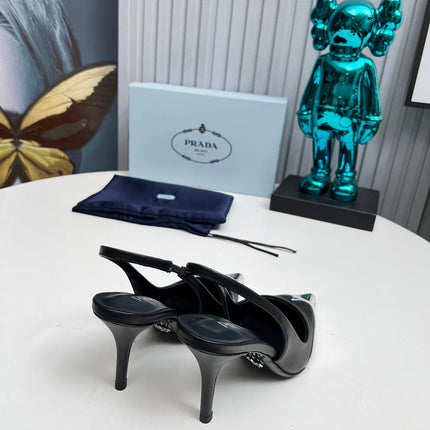 HIGH SLING BACK PUMPS IN SILVER MIX BLACK CALFSKIN