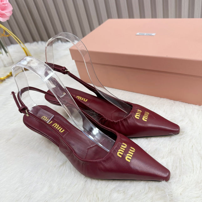POINTED-TOE SLINGBACK IN WINE RED LAMBSKIN