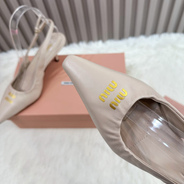 POINTED-TOE SLINGBACK IN BEIGE LAMBSKIN