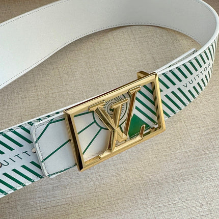 BELT IMPRINT 40MM REVERSIBLE IN WHITE AND GREEN CALFSKIN METAL RECTANGULAR BUCKLE