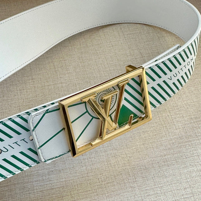 BELT IMPRINT 40MM REVERSIBLE IN WHITE AND GREEN CALFSKIN METAL RECTANGULAR BUCKLE