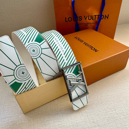 BELT IMPRINT 40MM REVERSIBLE IN WHITE AND GREEN CALFSKIN METAL RECTANGULAR BUCKLE