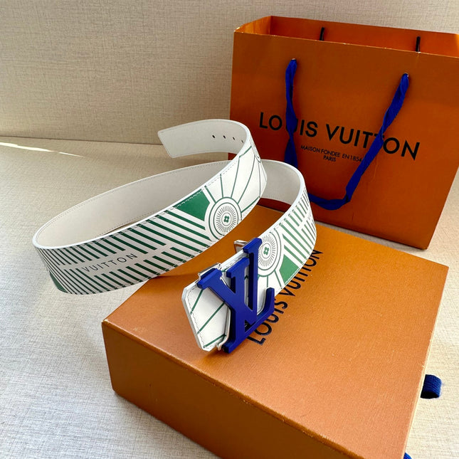 BELT IMPRINT 40MM REVERSIBLE IN WHITE AND GREEN CALFSKIN BLUE GRADIENT BUCKLE