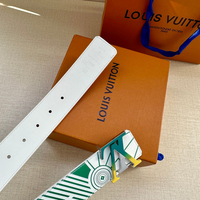 BELT IMPRINT 40MM REVERSIBLE IN WHITE AND GREEN CALFSKIN WITH YELLOW TO GREEN GRADIENT BUCKLE