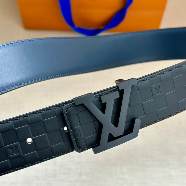 BELT PYRAMIDE GLITTER 34MM IN BLACK DAMIER CANVAS AND BLACK SMOOTH LEATHER WITH BLACK BUCKLE