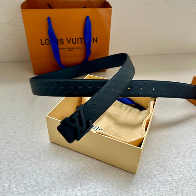 BELT PYRAMIDE GLITTER 34MM IN BLACK DAMIER CANVAS AND BLACK SMOOTH LEATHER WITH BLACK BUCKLE