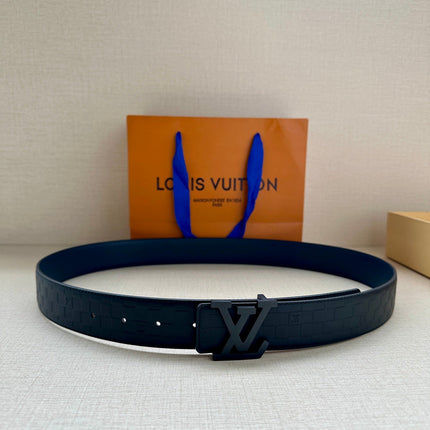 BELT PYRAMIDE GLITTER 34MM IN BLACK DAMIER CANVAS AND BLACK SMOOTH LEATHER WITH BLACK BUCKLE