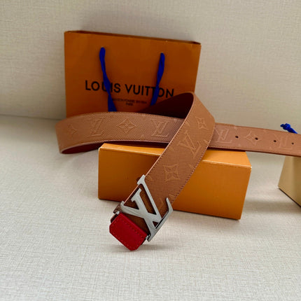 BELT 40MM REVERSIBLE IN BROWN RED MONOGRAM SHADOW CALFSKIN WITH SILVER LV BUCKLE
