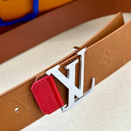 BELT 40MM REVERSIBLE IN BROWN RED MONOGRAM SHADOW CALFSKIN WITH SILVER LV BUCKLE