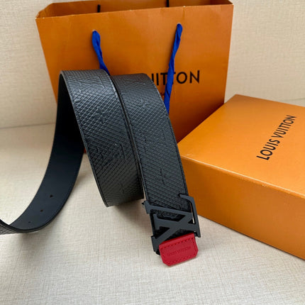 BELT 40MM REVERSIBLE IN BLACK RED MONOGRAM SHADOW CALFSKIN WITH BLACK LV BUCKLE