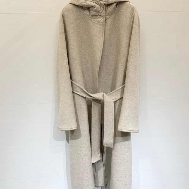 HERMES 25S KNIT HOODED COAT WITH SHEARLING TRIM 216