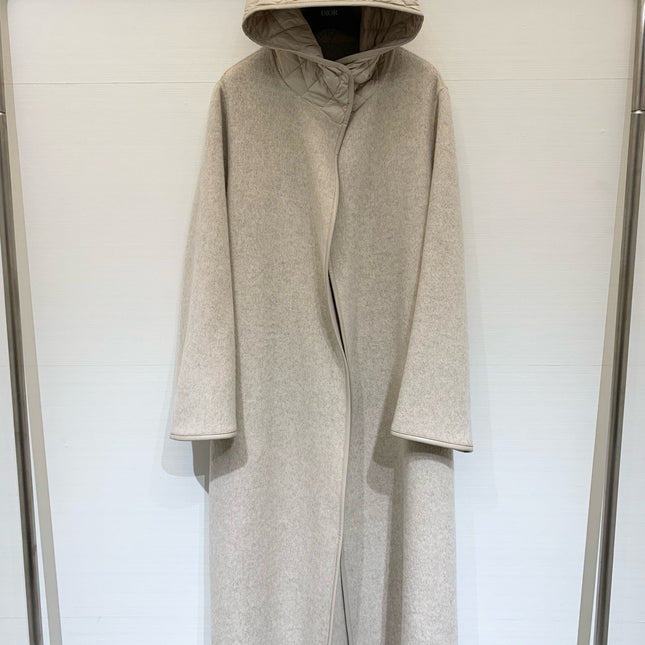 HERMES 25S KNIT HOODED COAT WITH SHEARLING TRIM 216