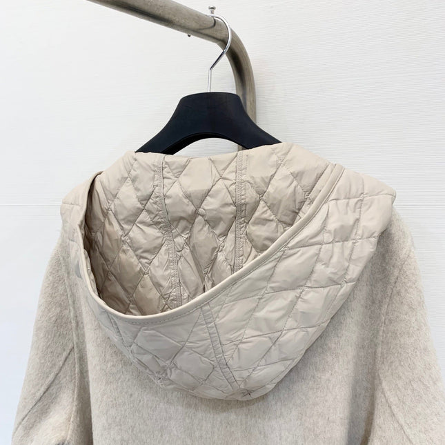 HERMES 25S KNIT HOODED COAT WITH SHEARLING TRIM 216