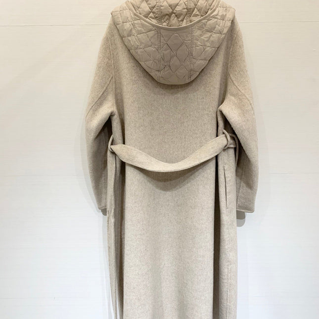 HERMES 25S KNIT HOODED COAT WITH SHEARLING TRIM 216