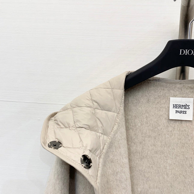 HERMES 25S KNIT HOODED COAT WITH SHEARLING TRIM 216