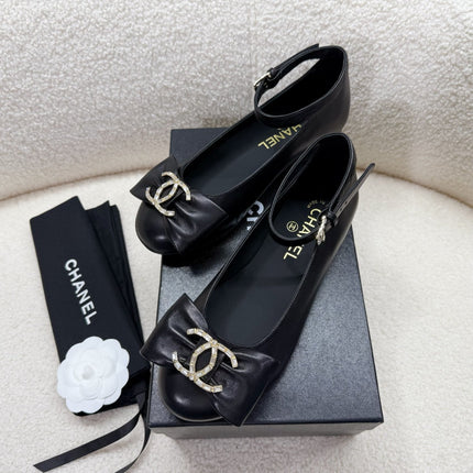 MARY JANE BOW SHOES IN BLACK LAMBSKIN