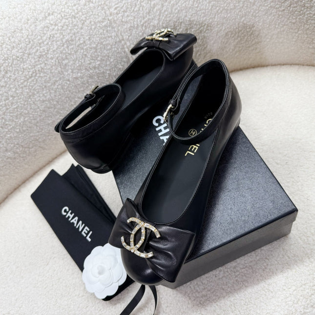 MARY JANE BOW SHOES IN BLACK LAMBSKIN