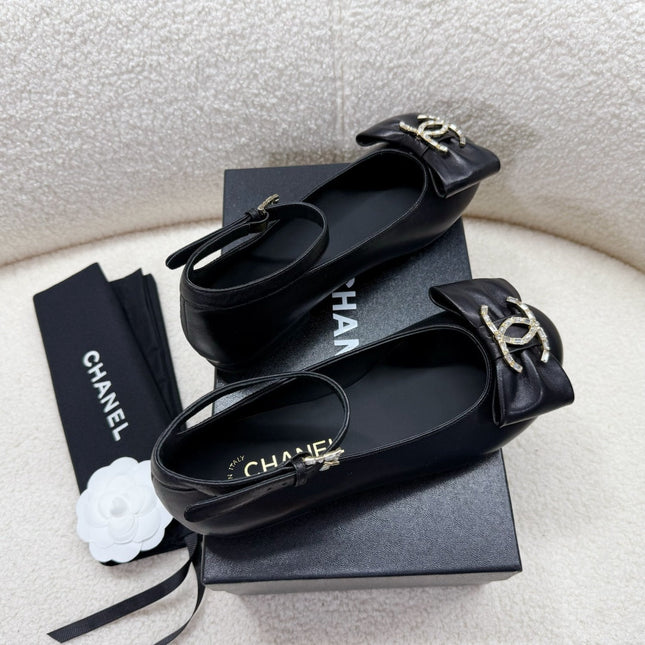 MARY JANE BOW SHOES IN BLACK LAMBSKIN
