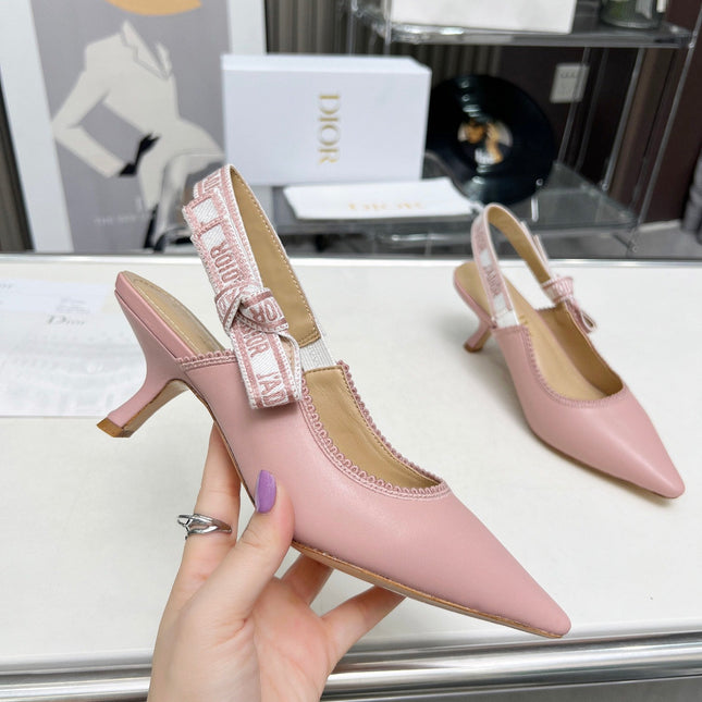 J'ADIOR SLINGBACK PUMP LIGHT PINK CALFSKIN AND EMBROIDERED FABRIC 65 MM