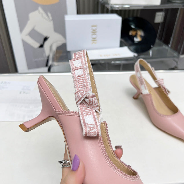 J'ADIOR SLINGBACK PUMP LIGHT PINK CALFSKIN AND EMBROIDERED FABRIC 65 MM