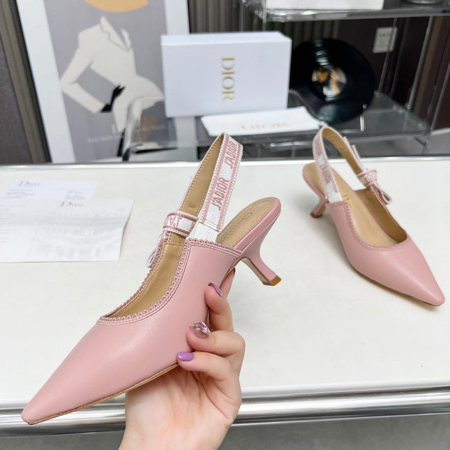 J'ADIOR SLINGBACK PUMP LIGHT PINK CALFSKIN AND EMBROIDERED FABRIC 65 MM