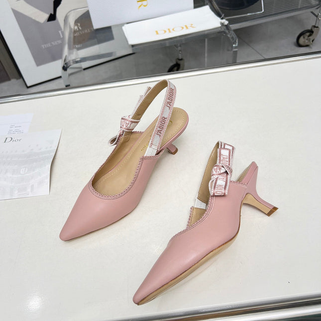 J'ADIOR SLINGBACK PUMP LIGHT PINK CALFSKIN AND EMBROIDERED FABRIC 65 MM