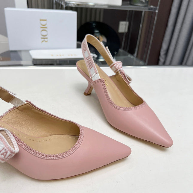 J'ADIOR SLINGBACK PUMP LIGHT PINK CALFSKIN AND EMBROIDERED FABRIC 65 MM